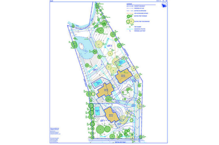Architect's blueprint of 3 customized Read Court Homes in Rye New York.