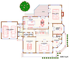 Architect's blueprint of Read Court, Rye, New York Lot 2 house, first floor.