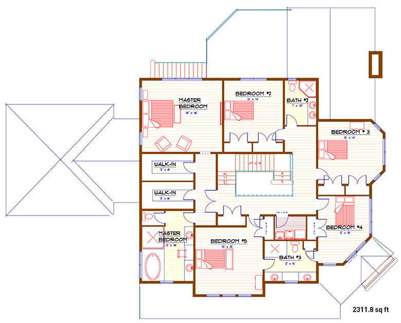 Architect's blueprint of Read Court, Rye, New York Lot 2 house, second floor.