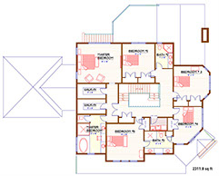 Architect's blueprint of Read Court, Rye, New York Lot 2 house, second floor.