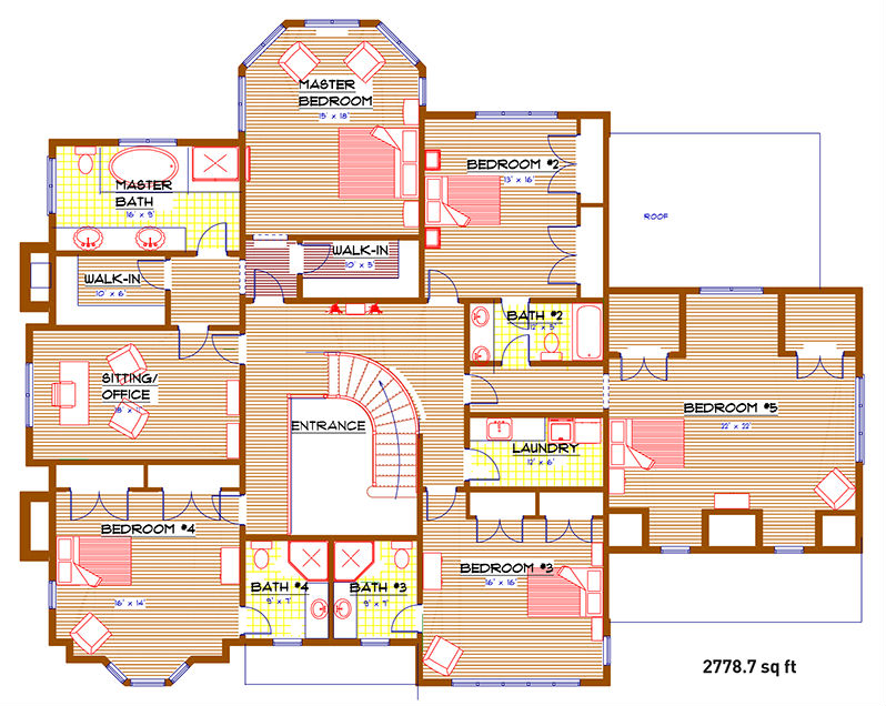 Architect's blueprint of Read Court, Rye, New York Lot 3 house, second floor.