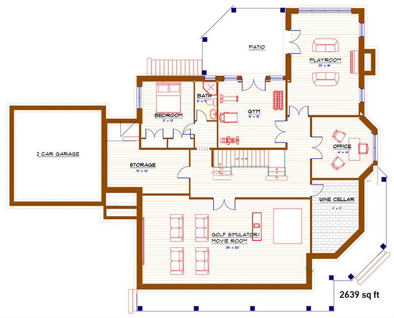 Architect's blueprint of Read Court, Rye, New York Lot 2 house, basement.