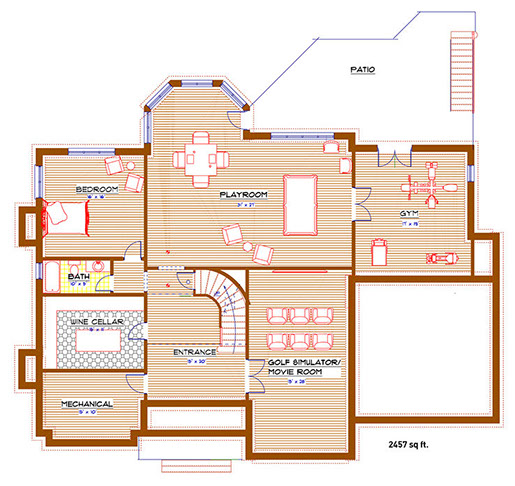 Architect's blueprint of Read Court, Rye, New York Lot 3 house, basement.